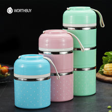 Load image into Gallery viewer, WORTHBUY Cute Japanese Lunch Box For Kids Portable Outdoor Stainless Steel Bento Box Leak-Proof Food Container Kitchen Food Box